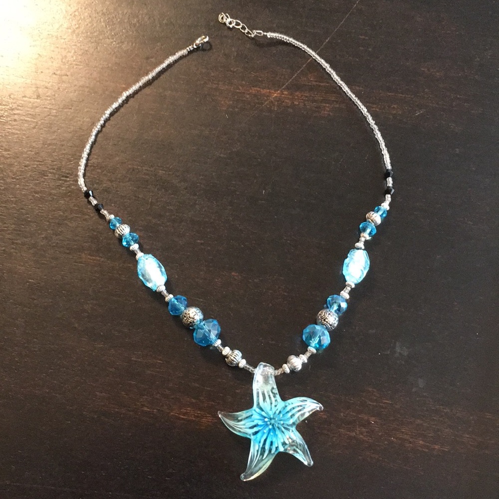 Crystal Bead Necklace with Starfish Pendant!